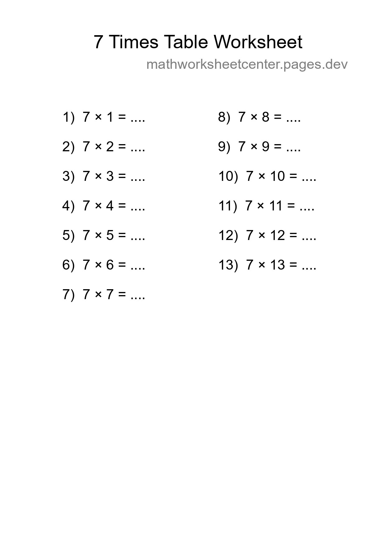 Grade 3 Multiplication Table 7 Practice - Part 19