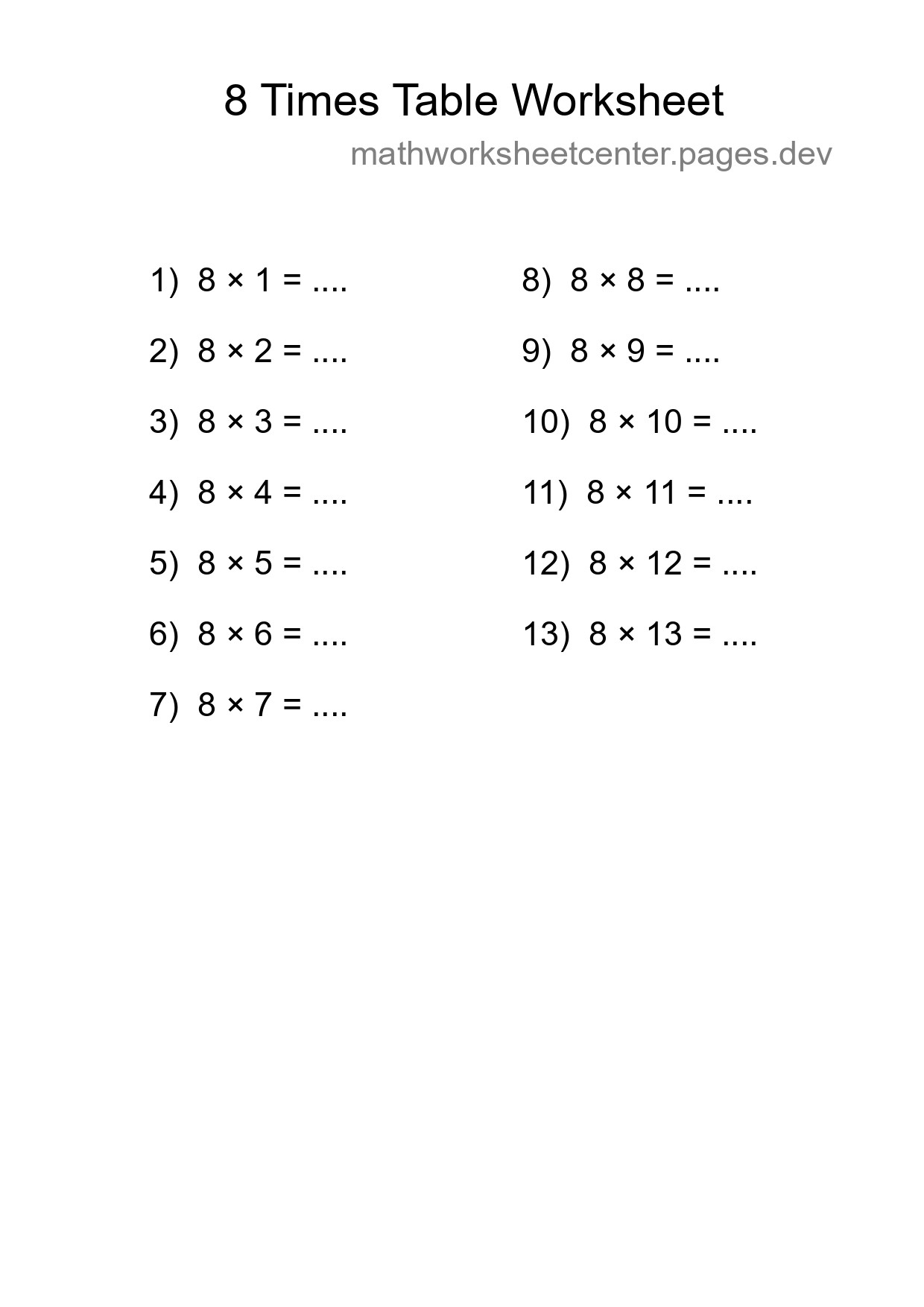 Grade 3 Multiplication Table 8 Practice - Part 199