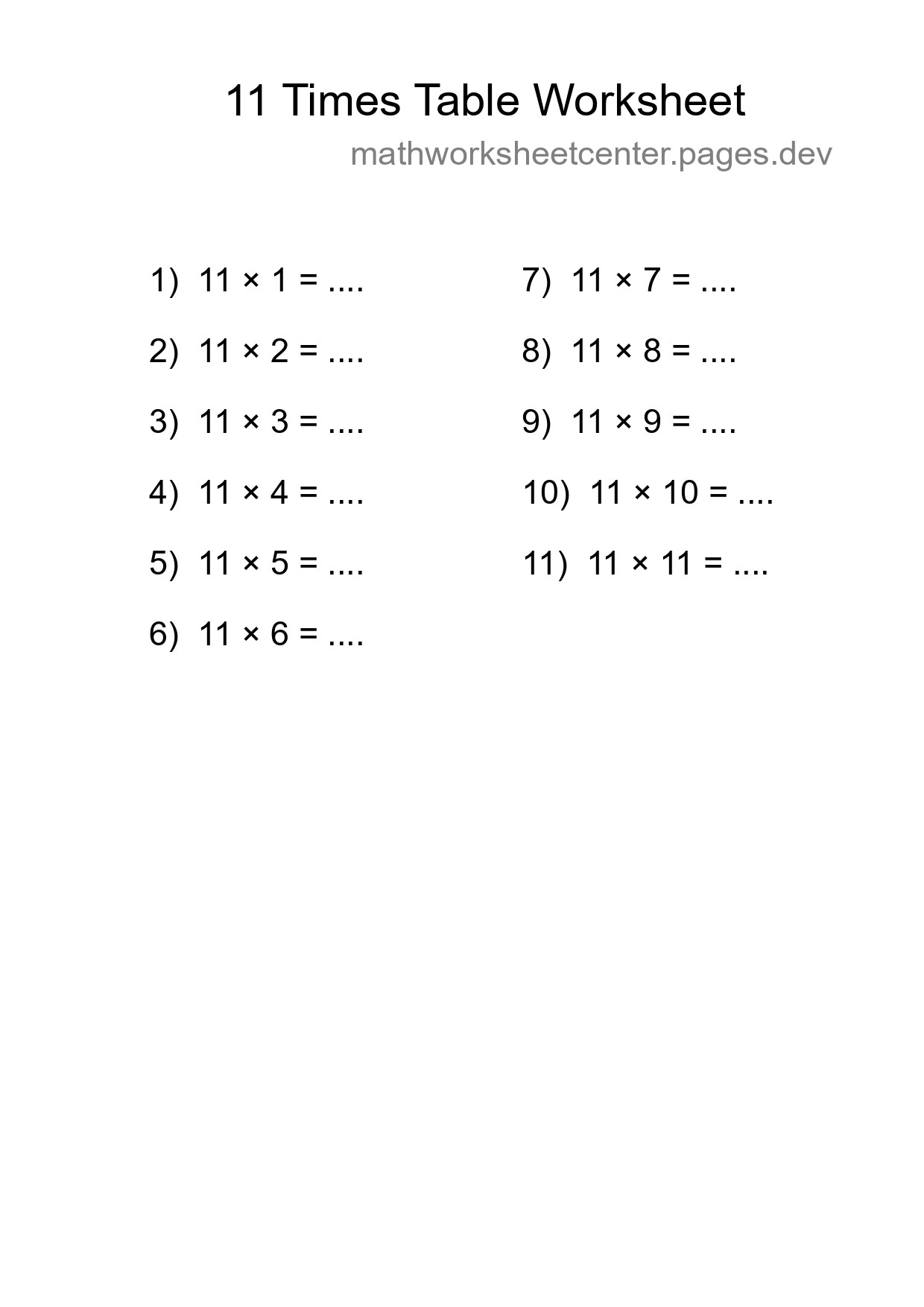 Grade 4 Multiplication Table 11 Practice - Part 129