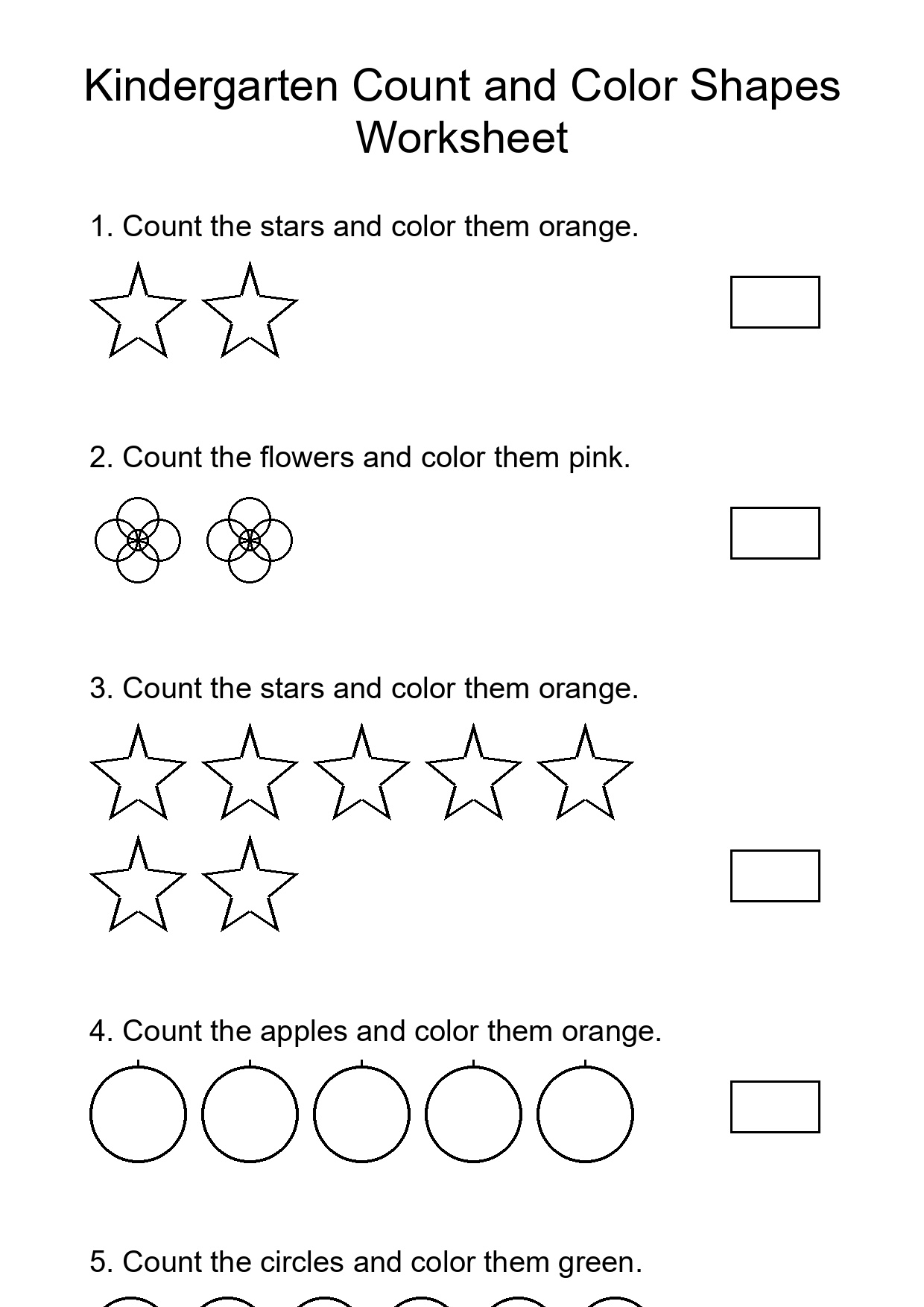 Kindergarten Count and Color Shapes Worksheet