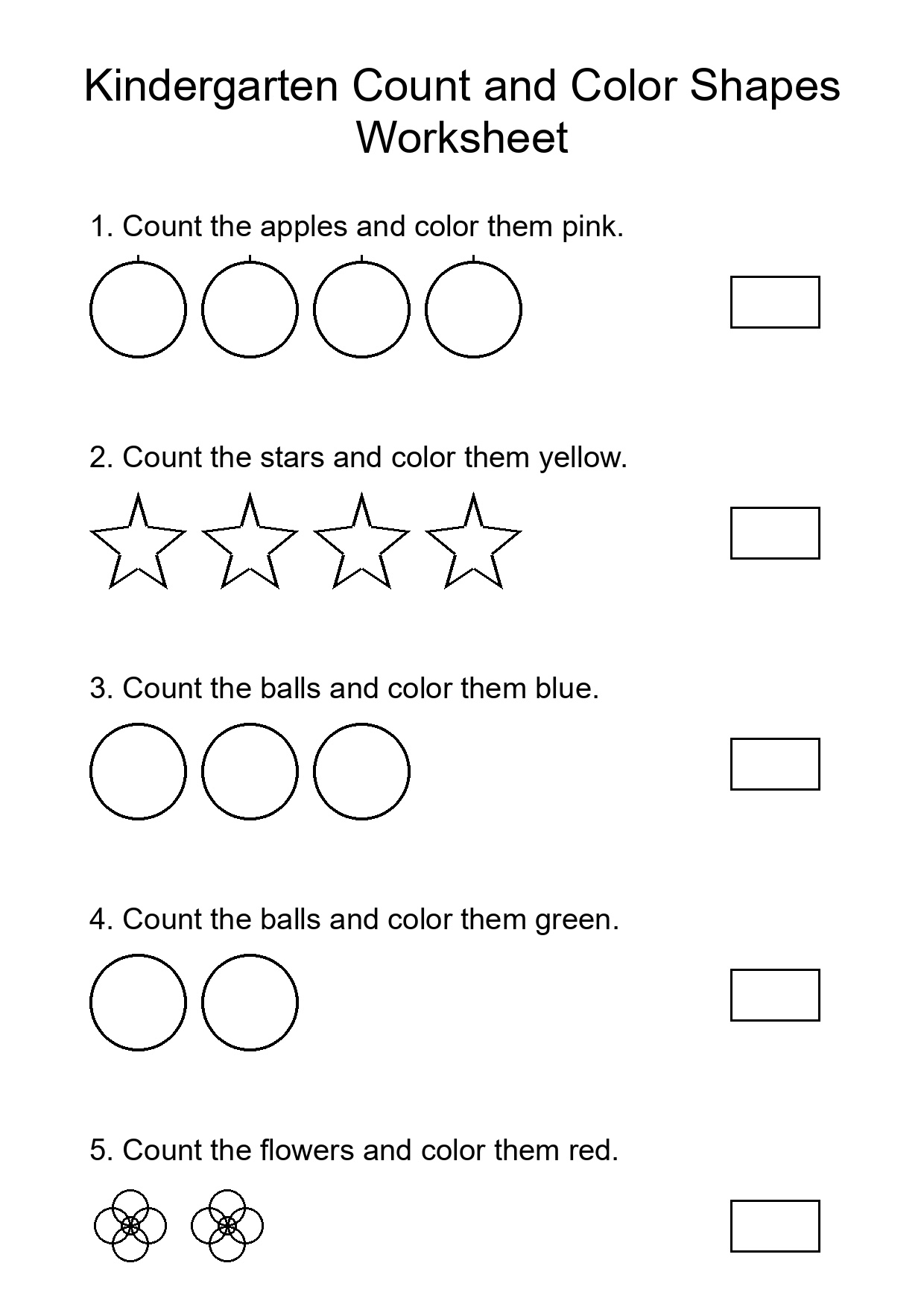 Kindergarten Count and Color Shapes Worksheet