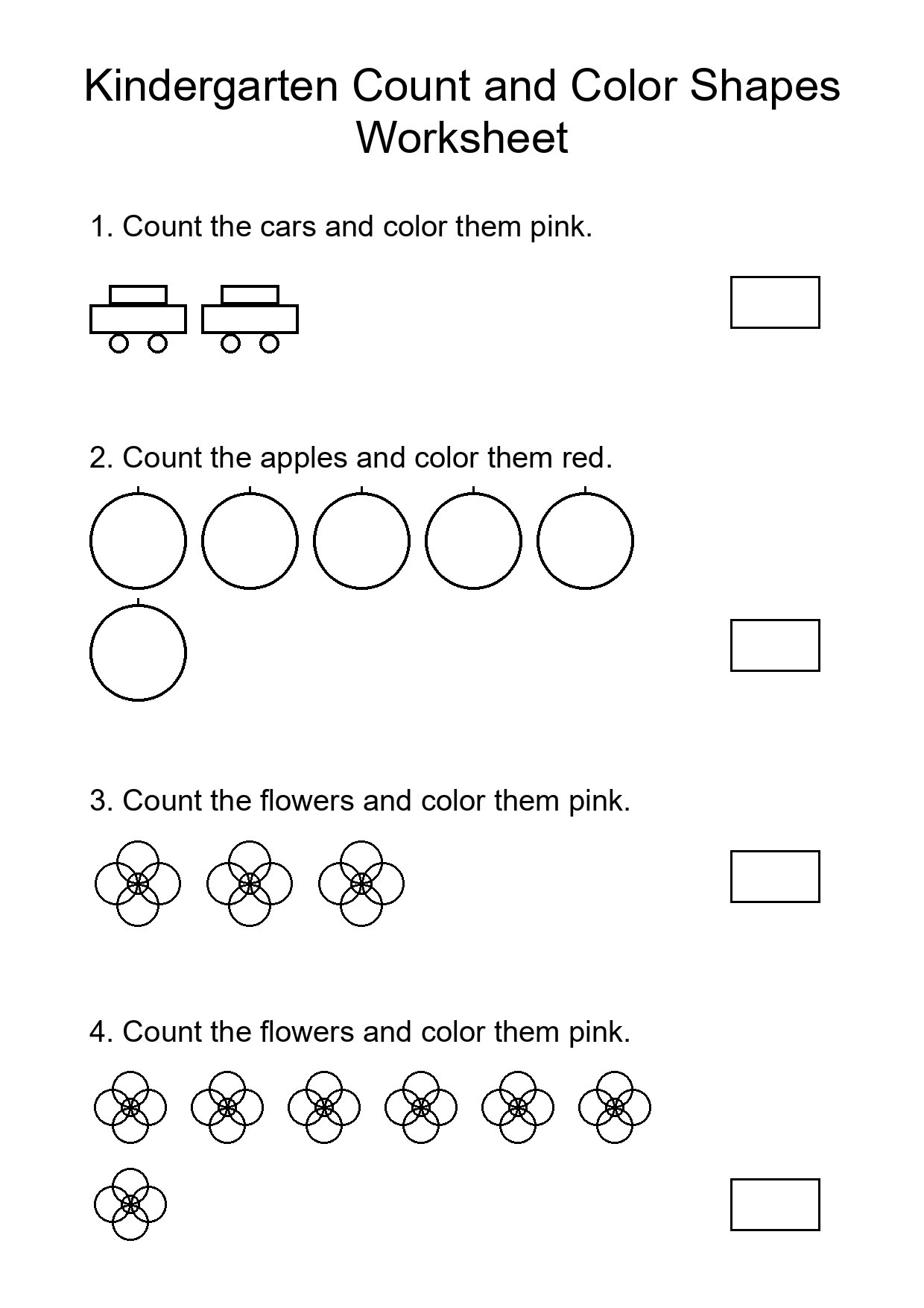 Kindergarten Count and Color Shapes Worksheet