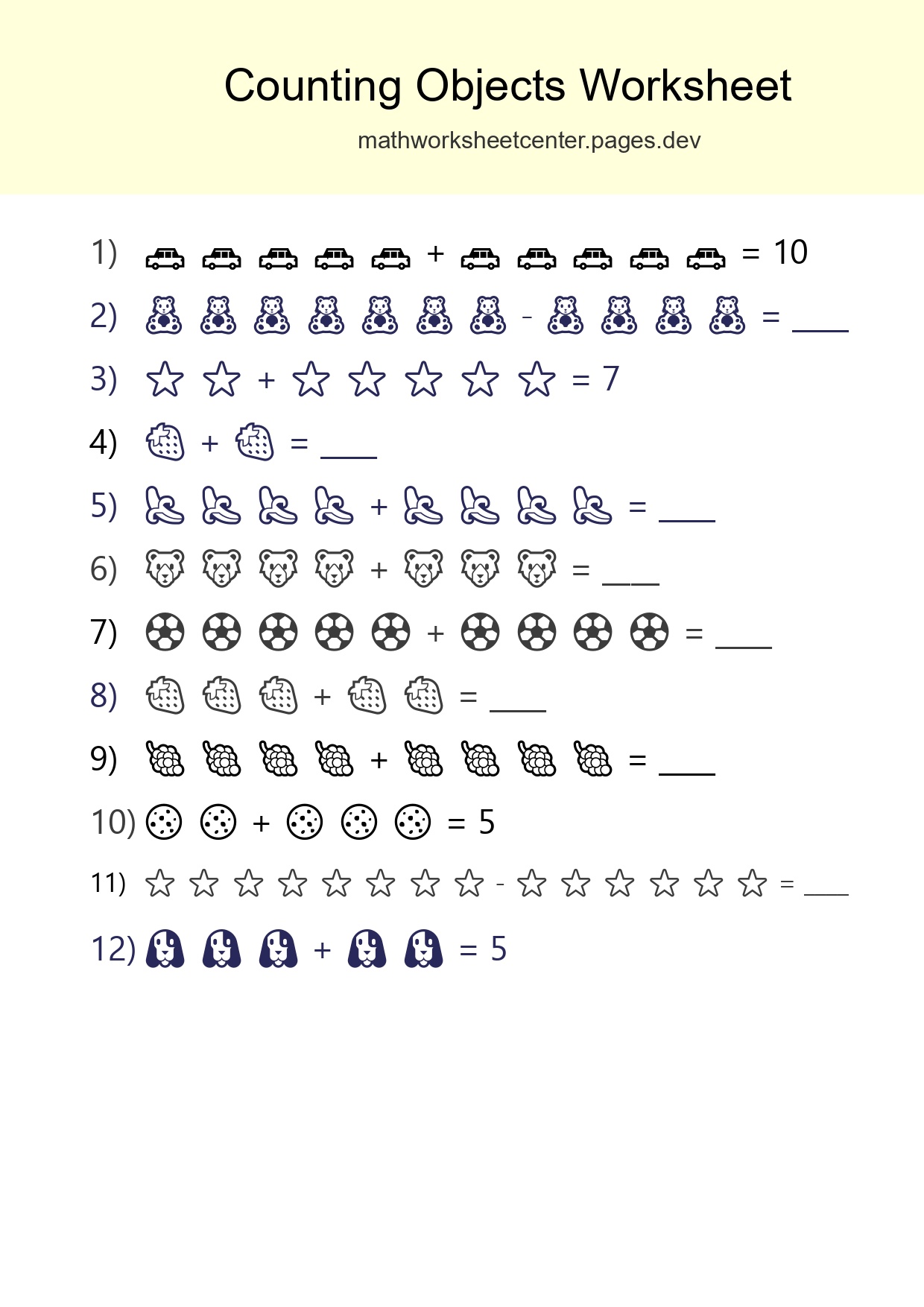 Kindergarten Count The Objects Worksheet - Part 273