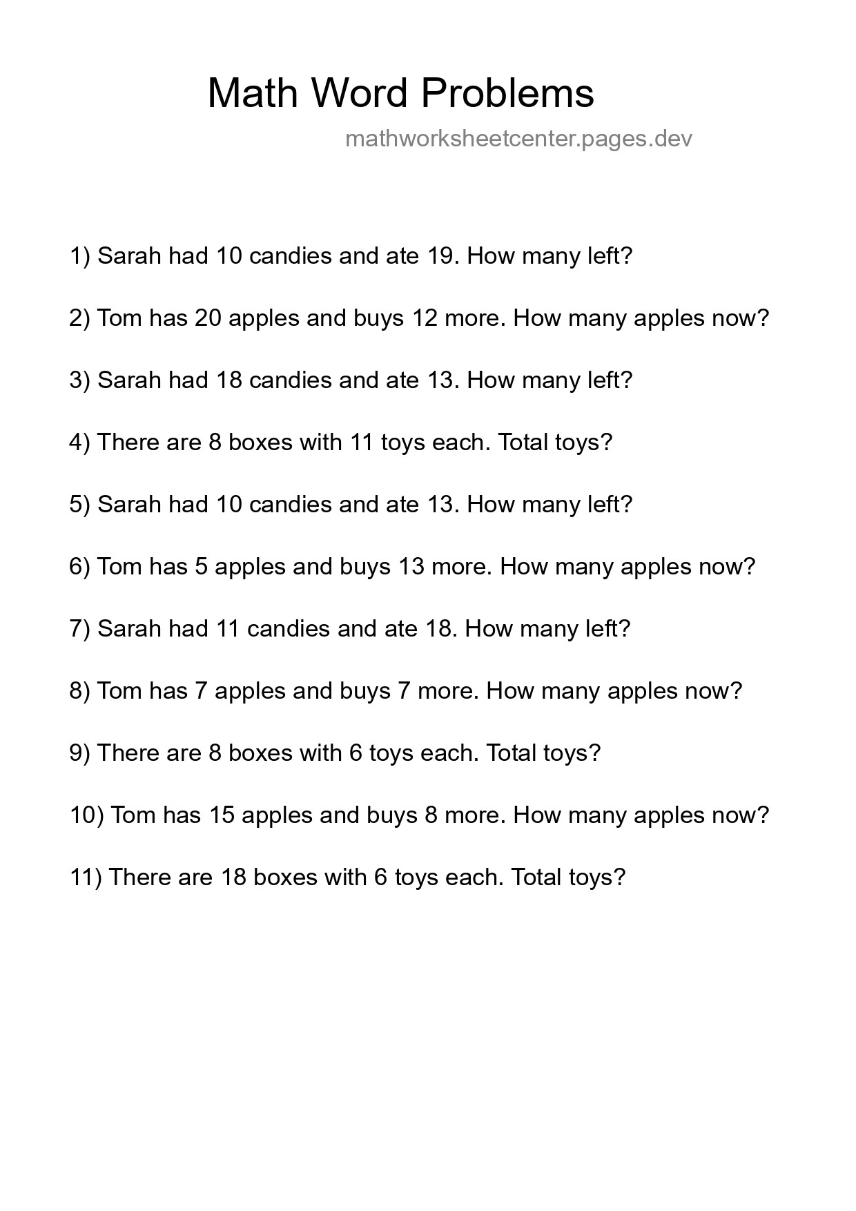 Math Word Problem Worksheet