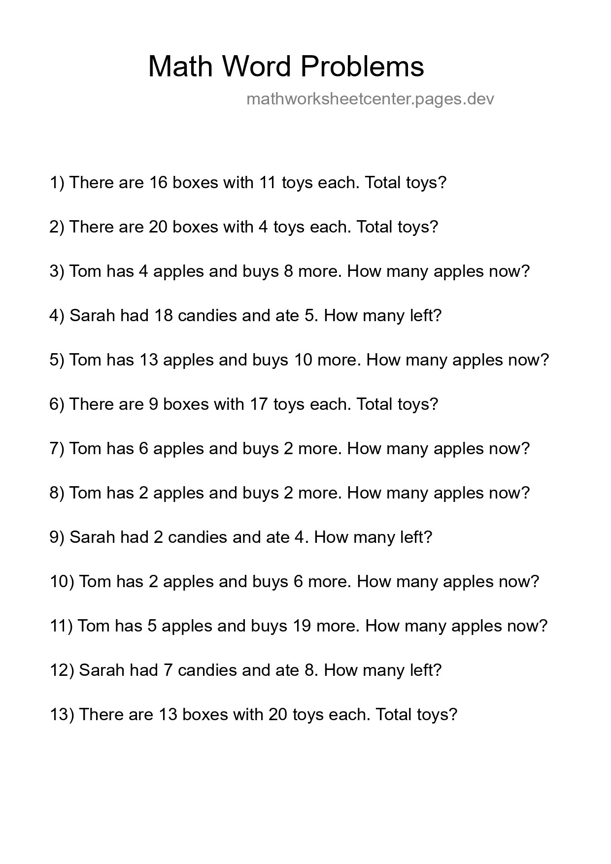 Math Word Problem Worksheet