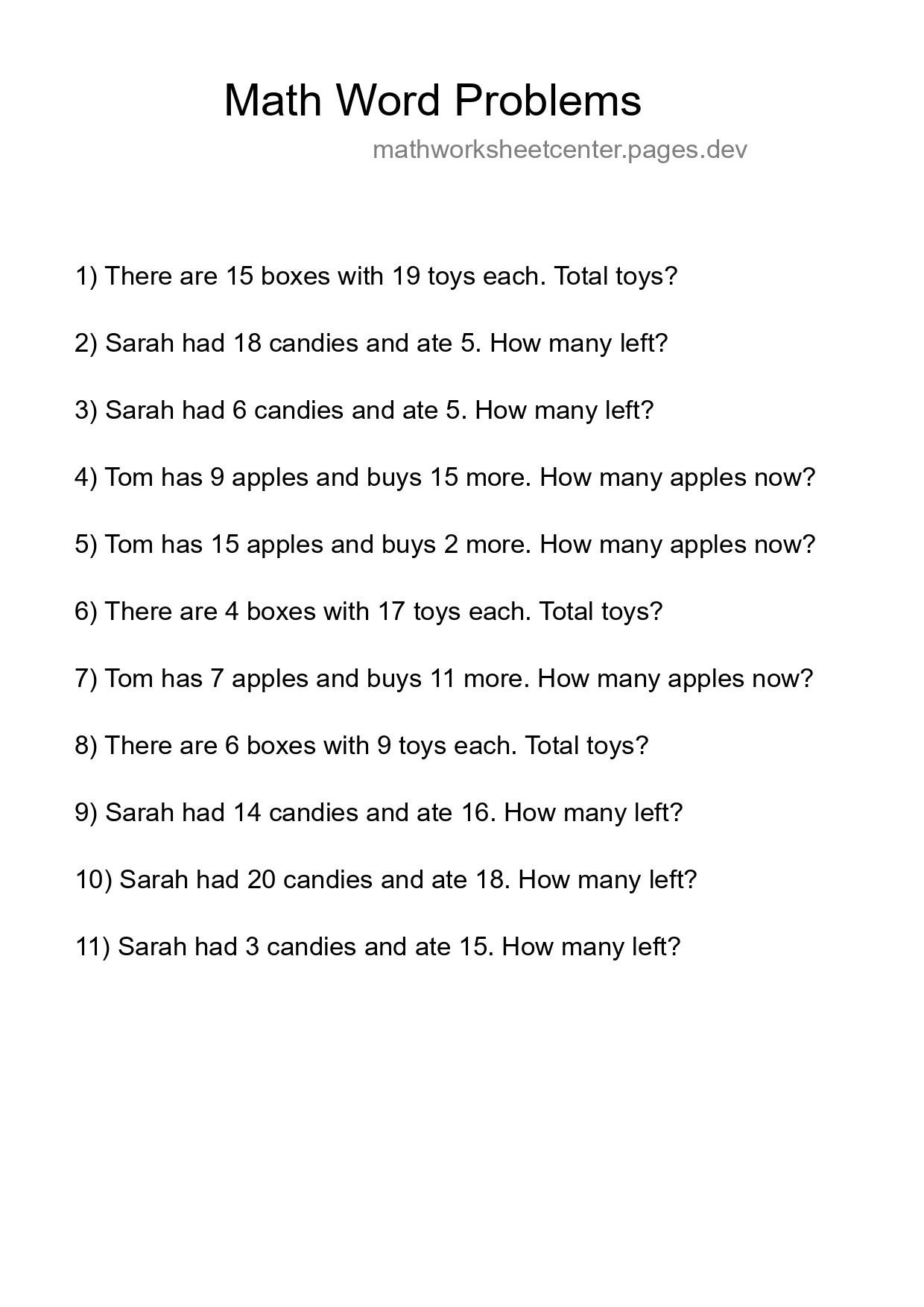 Math Word Problem Worksheet