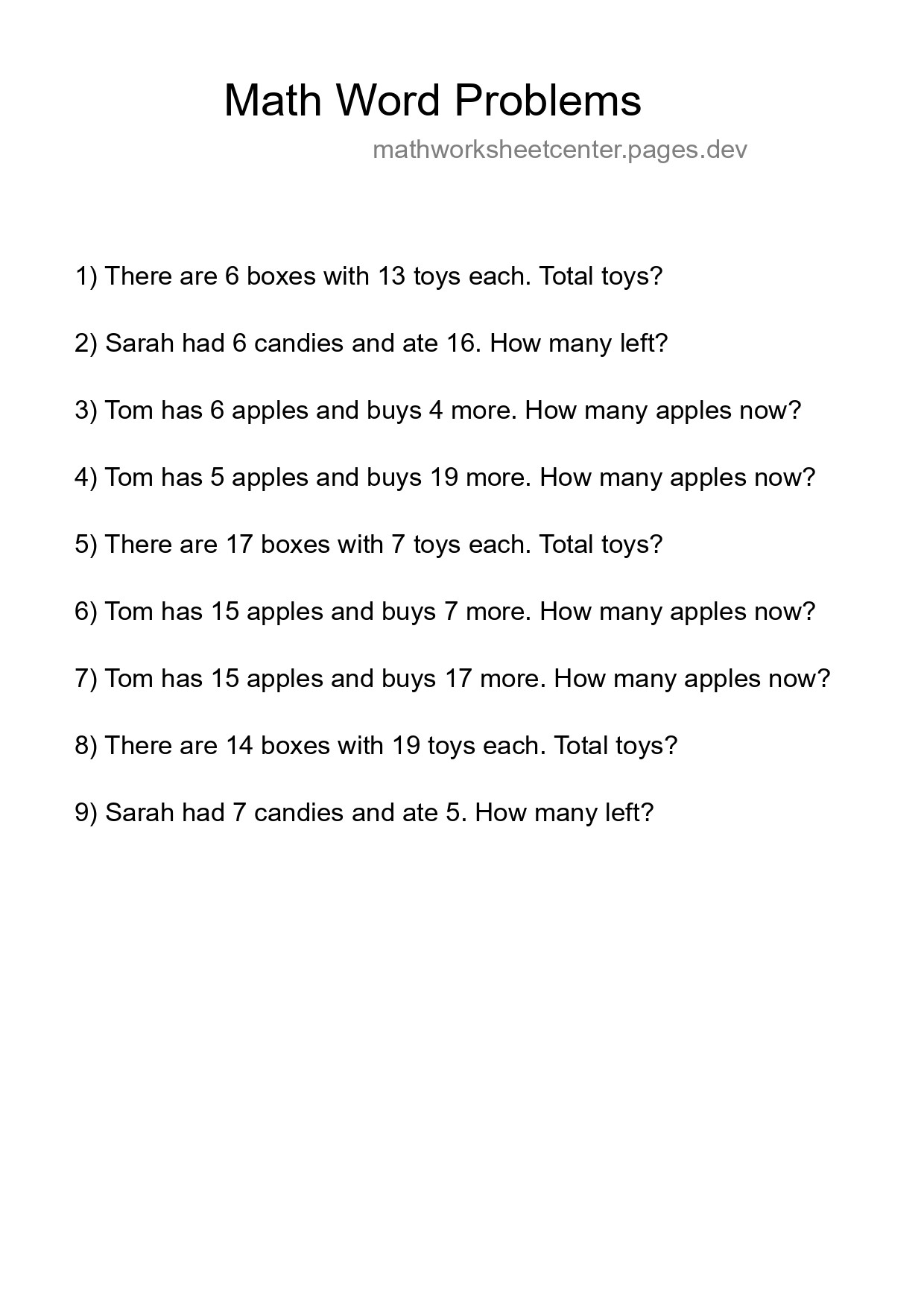 Math Word Problem Worksheet