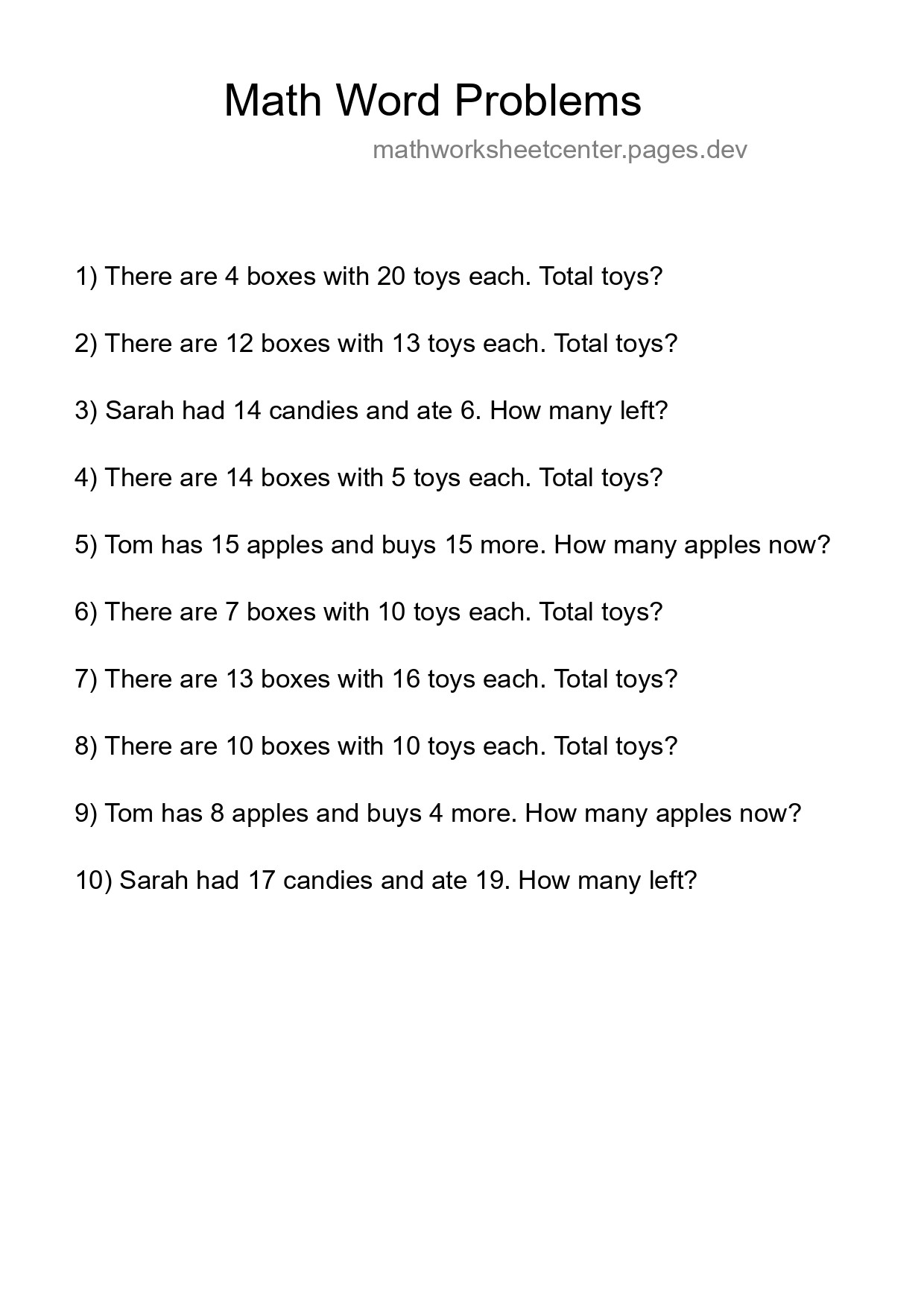 Math Word Problem Worksheet