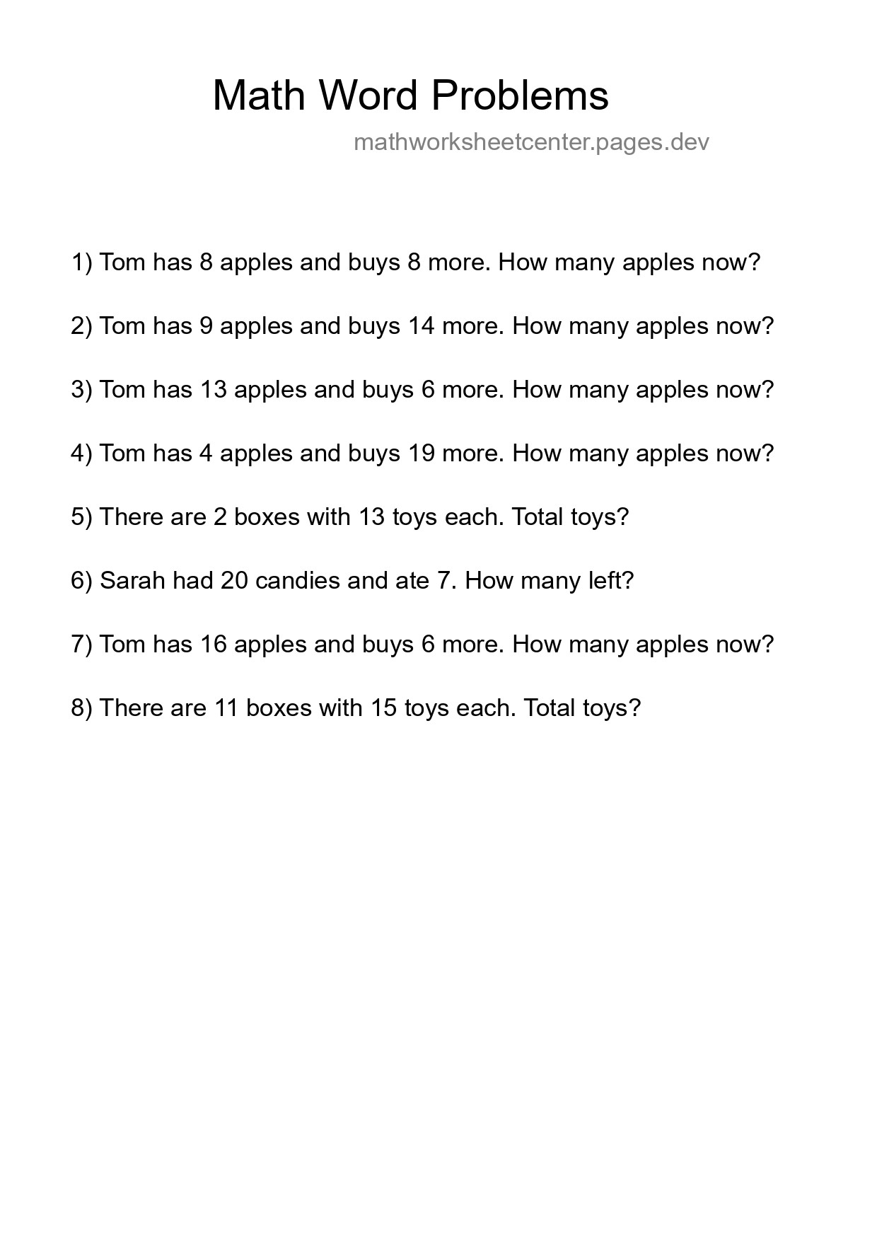 Math Word Problem Worksheet