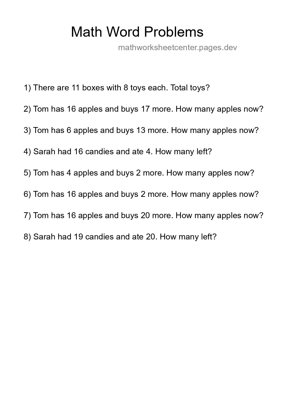 Math Word Problem Worksheet