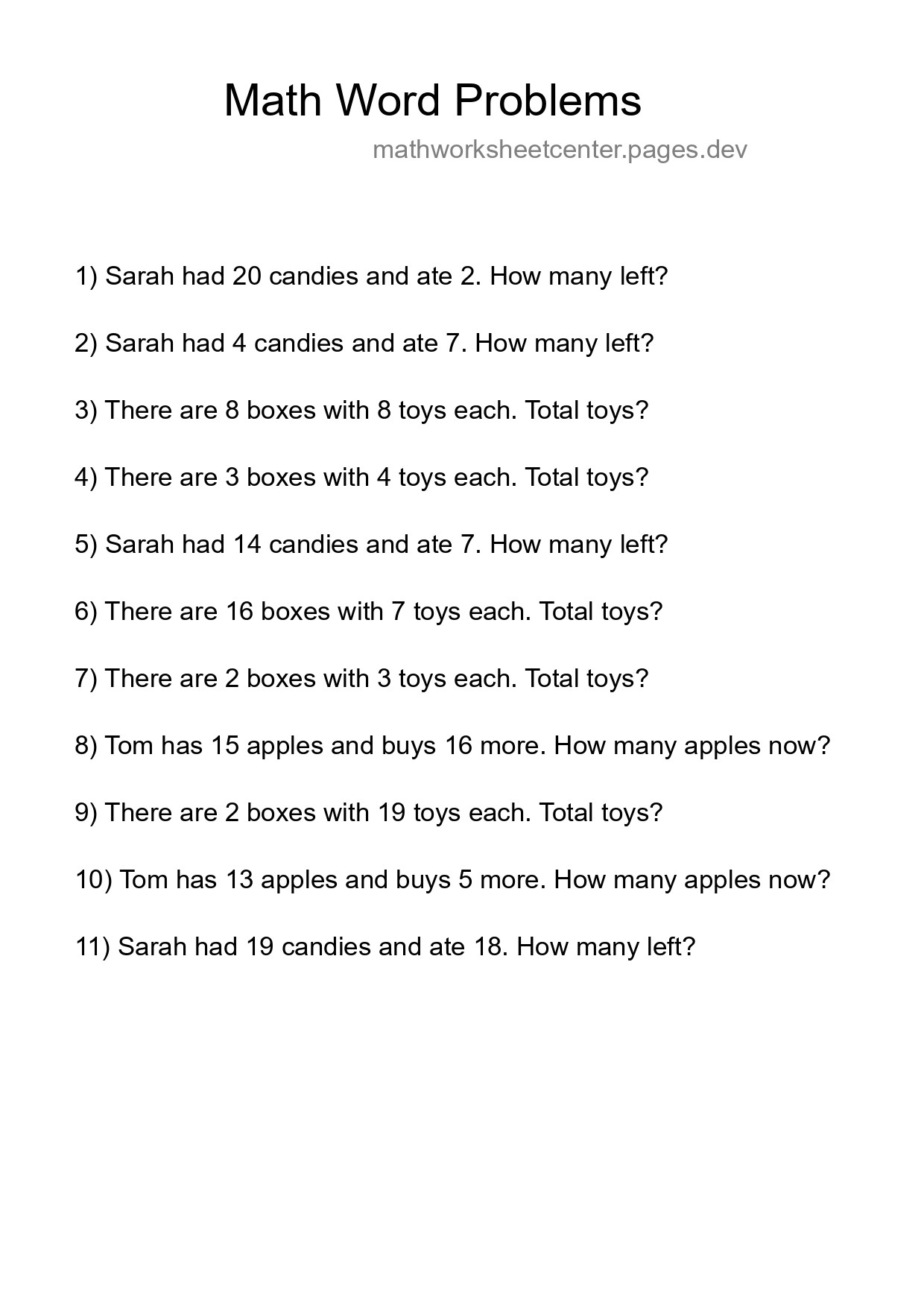 Math Word Problem Worksheet