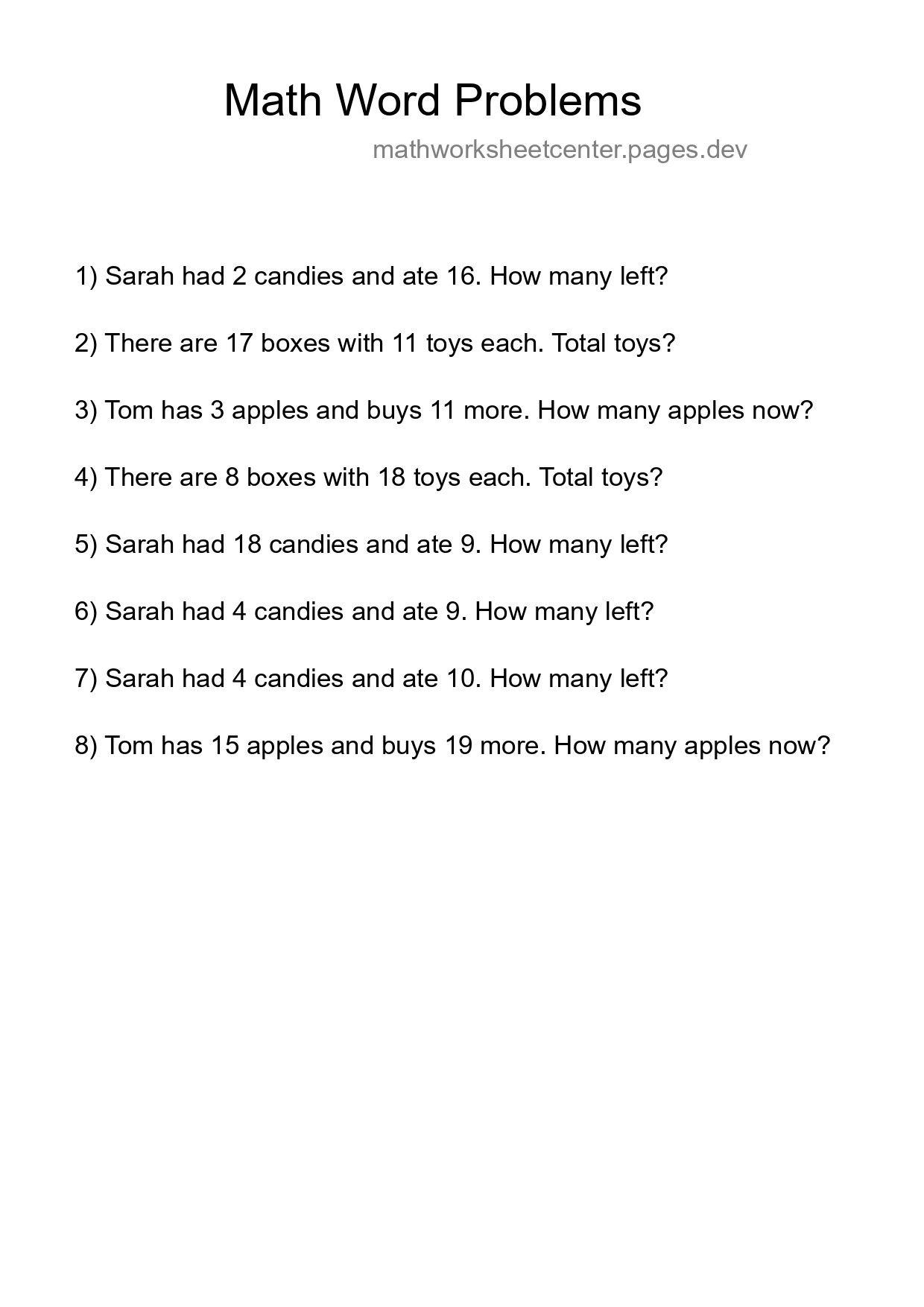 Math Word Problem Worksheet