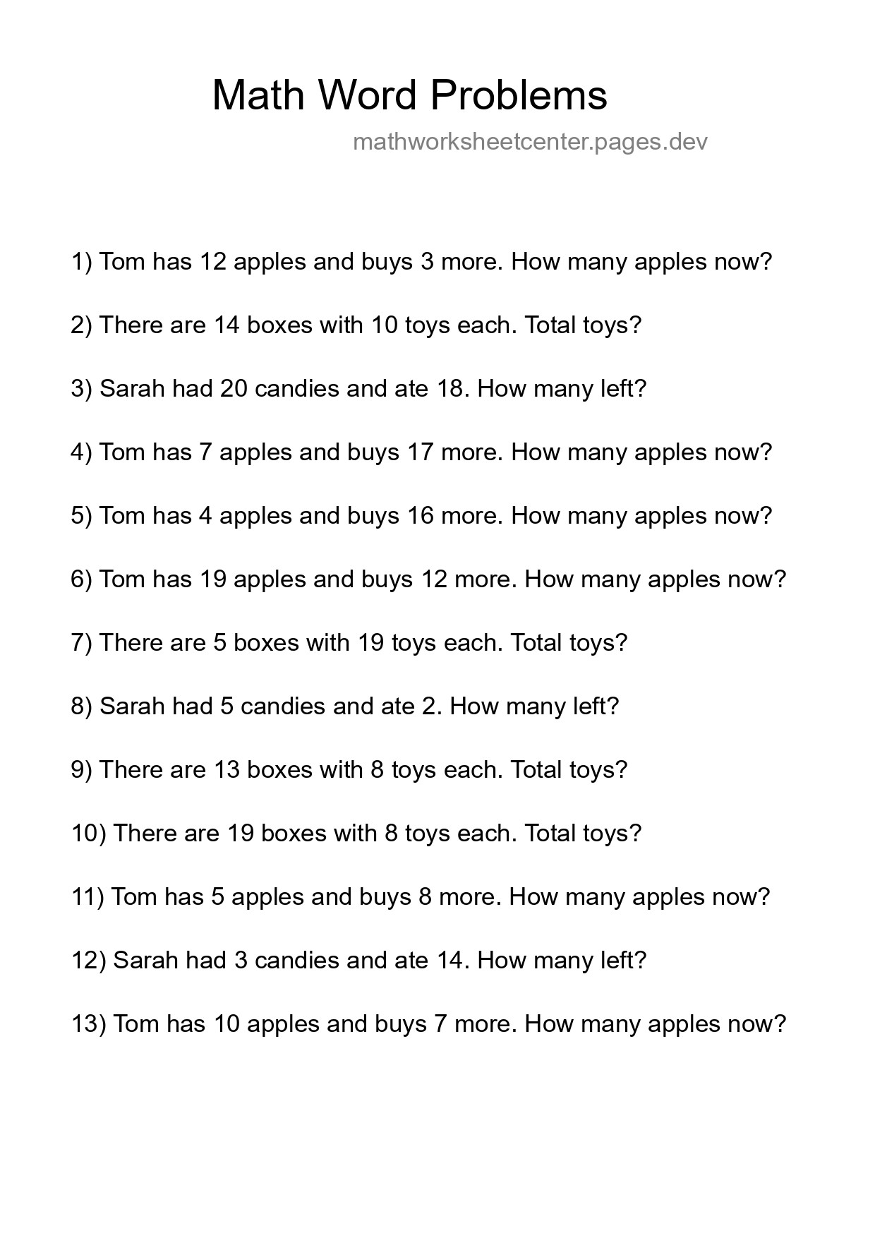 Math Word Problem Worksheet