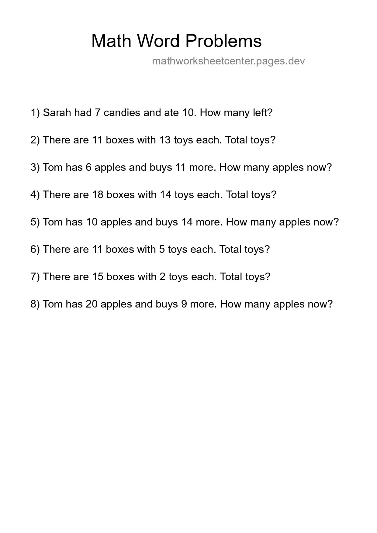 Math Word Problem Worksheet