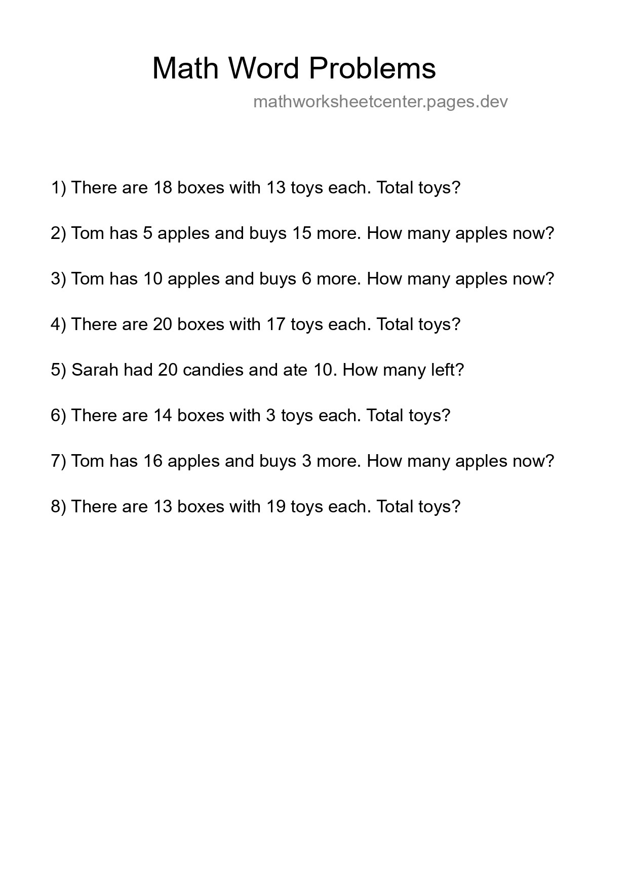 Math Word Problem Worksheet