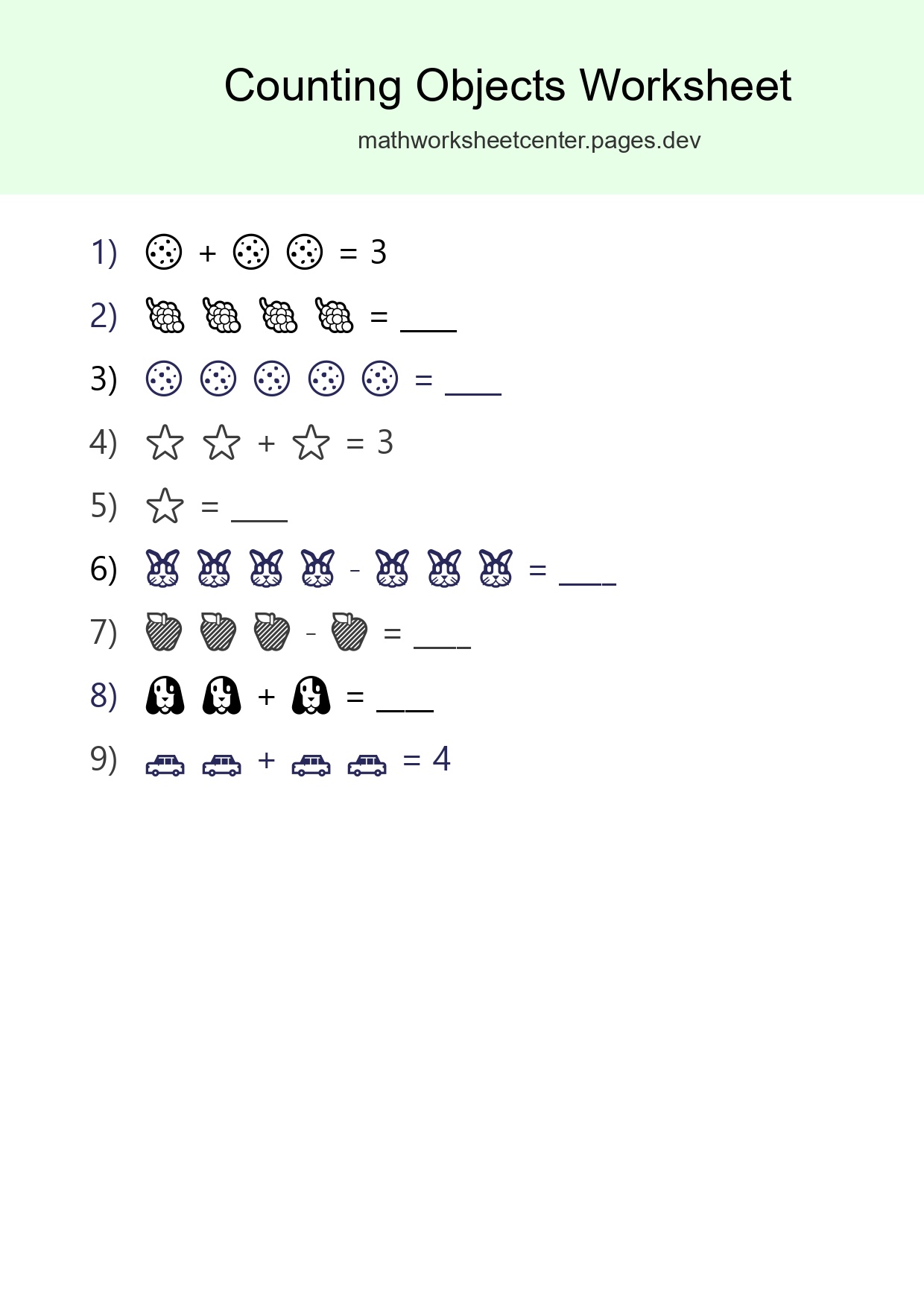 Pre-K Count The Objects Worksheet - Part 3