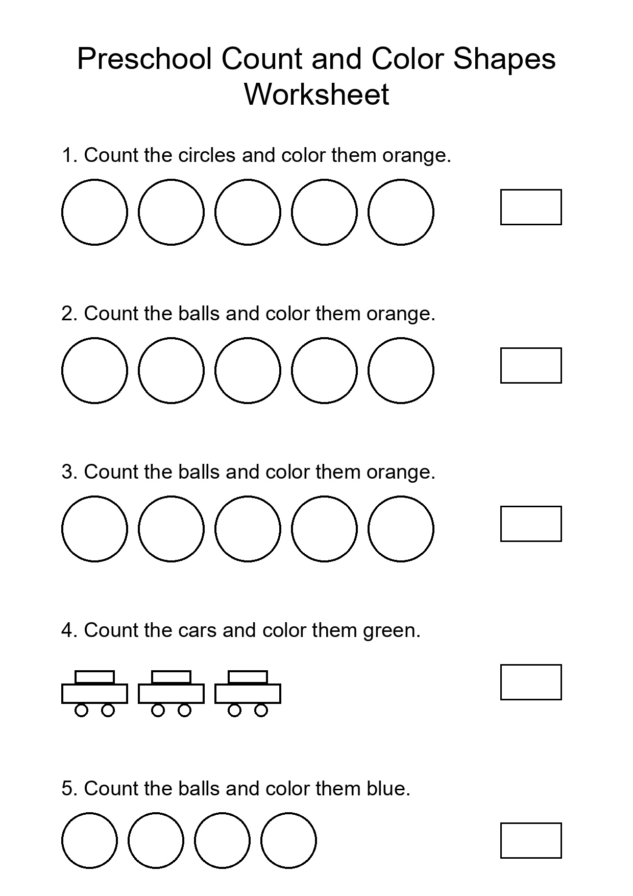 Preschool Count and Color Shapes Worksheet