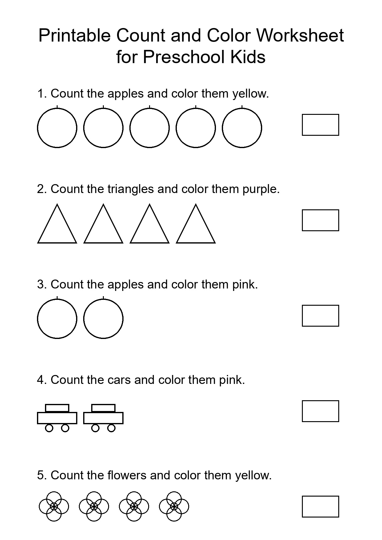 Printable Count and Color Worksheet for Preschool Kids