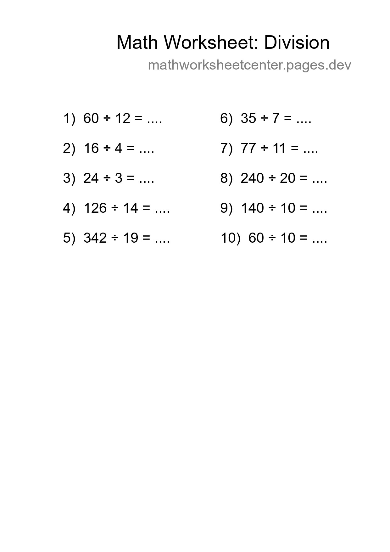 Printable Free 10 Division Math Worksheet For Grade 2 - Part 224