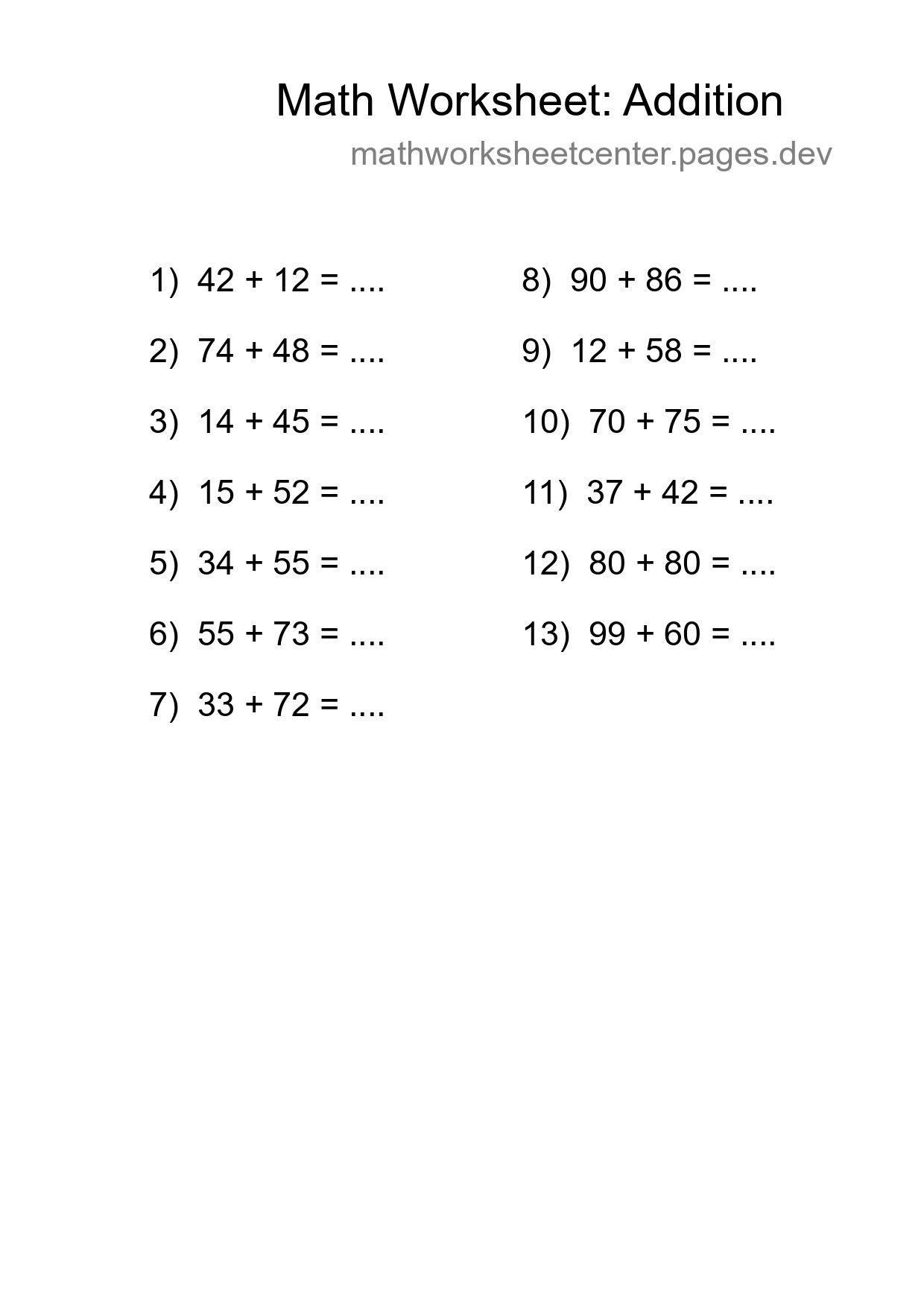 Printable Free 13 Addition Math Worksheet For Grade 3 - Part 191
