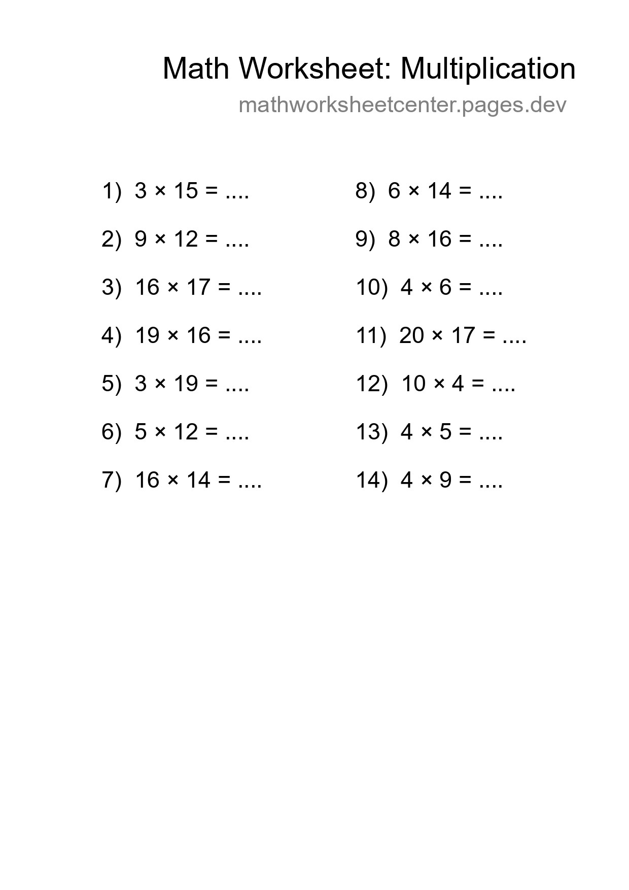 Printable Free 14 Multiplication Math Worksheet For Grade 2 - Part 287