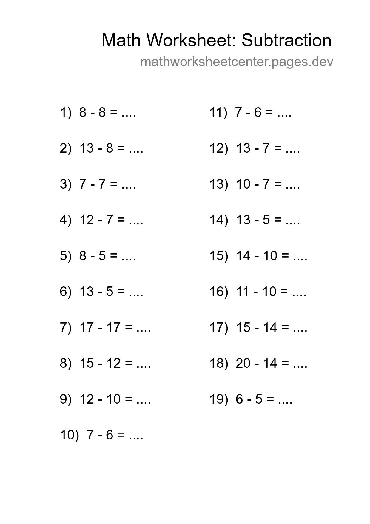 Printable Free 19 Subtraction Math Worksheet For Grade 2 - Part 158