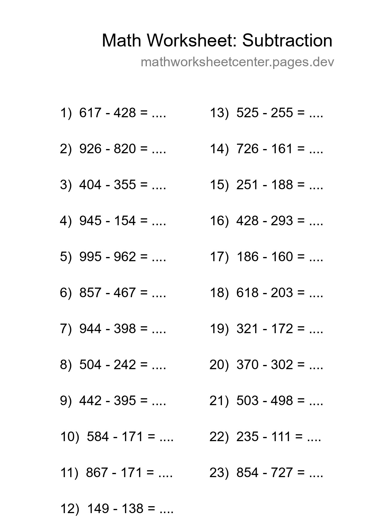 Printable Free 23 Subtraction Math Worksheet For Grade 5 - Part 168
