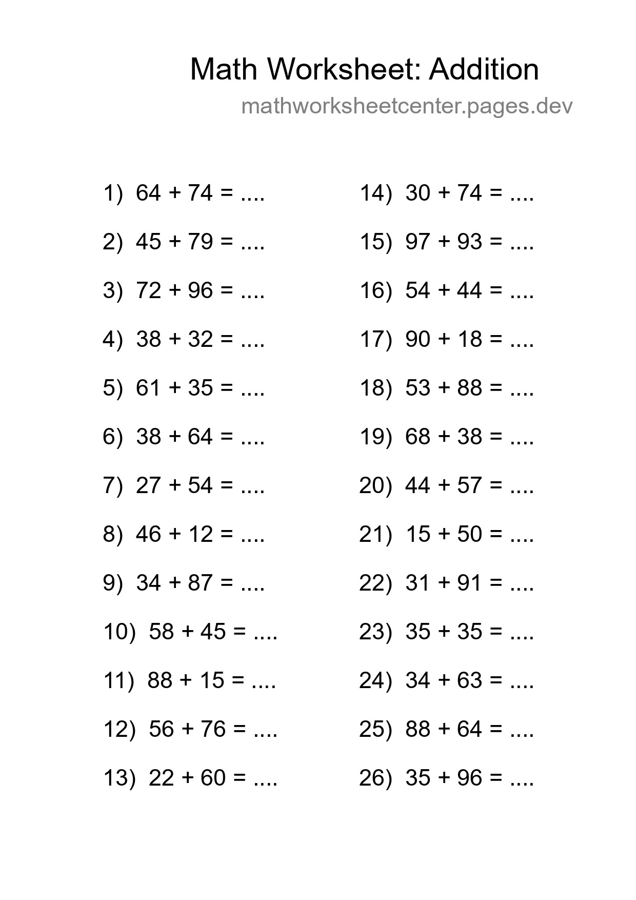 Printable Free 26 Addition Math Worksheet For Grade 3 - Part 21