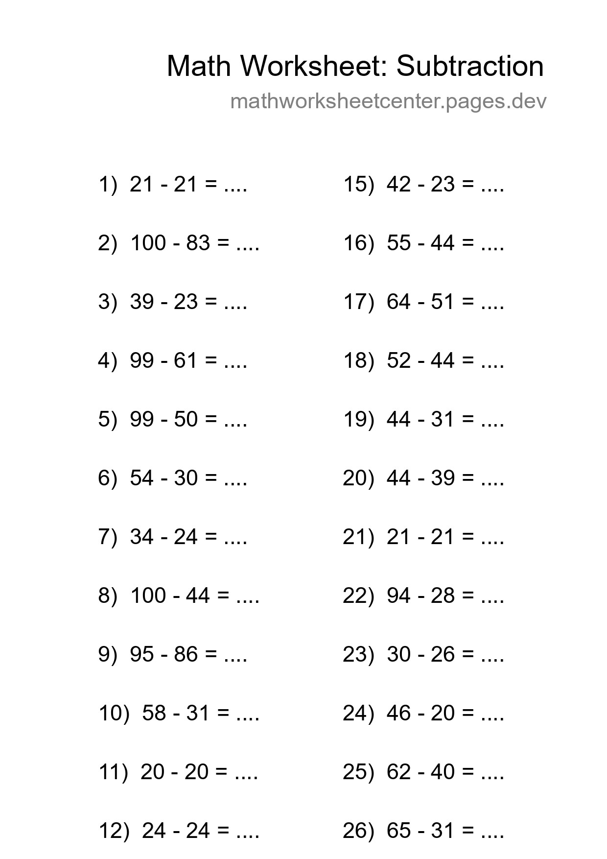 Printable Free 27 Subtraction Math Worksheet For Grade 3 - Part 128